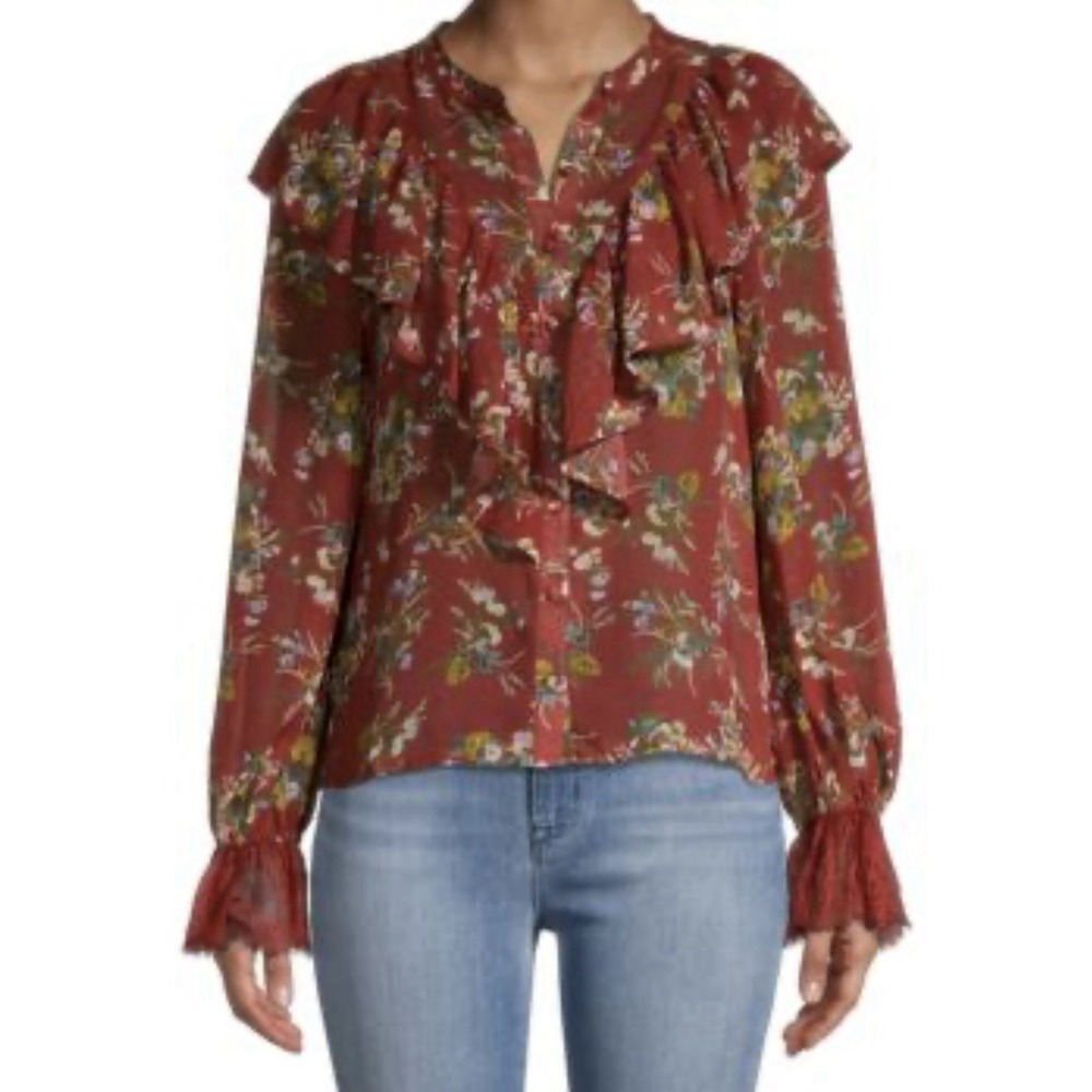 ALLISON By Anthropologie Top Womens Small Floral Ruffle Sheer Lace Romantic New